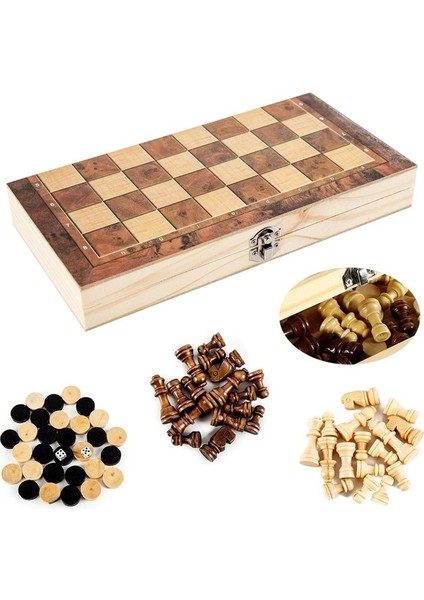 34X34CM Stili 3 In 1 Ahşap Uluslararası Satranç Seti Ahşap Satranç Tahta Oyunları Dama Bulmaca Oyunu Nişanlı Çocuklar Için Doğum Günü Hediyesi Ajedrez (Yurt Dışından)