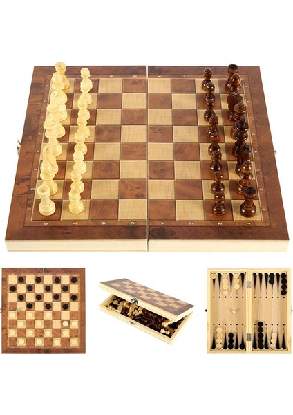 34X34CM Stili 3 In 1 Ahşap Uluslararası Satranç Seti Ahşap Satranç Tahta Oyunları Dama Bulmaca Oyunu Nişanlı Çocuklar Için Doğum Günü Hediyesi Ajedrez (Yurt Dışından)