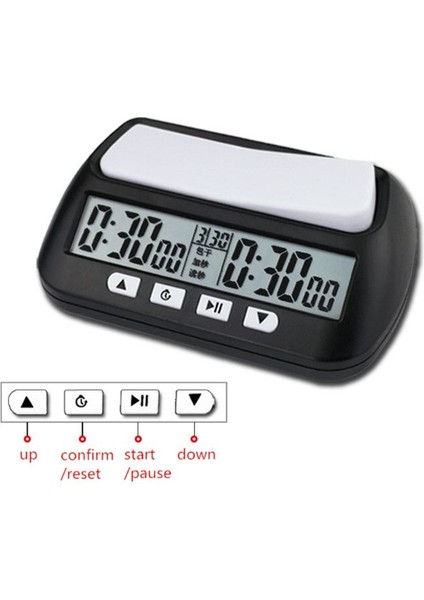Siyah Stil Professional Chess Clock Compact Digital Watch Count Up Down Timer Electronic Board Game Bonus Competition Hour Meter (Yurt Dışından)