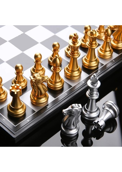 Büyük Boy Tarzı Manyetik Satranç Taşları mm Plastik Komple Chessmen Altın ve Simli Damaortaçağ Satranç Oyunu Satranç Boranı Yok (Yurt Dışından)