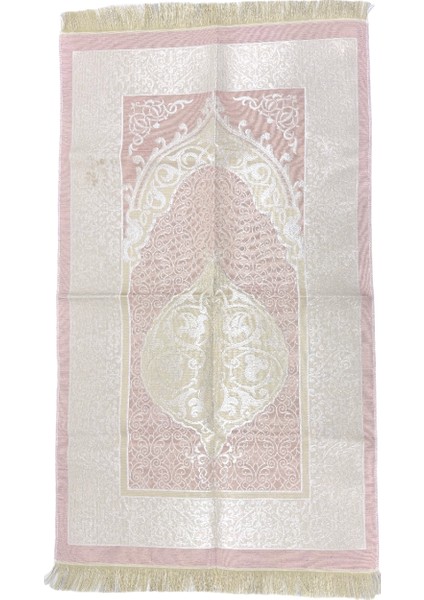 Hit Dükkan Açık Pembe Krem Desenli Çeyizlik Hediyelik Saçaklı (66CMX114CM) Namaz Seccadesi NO37