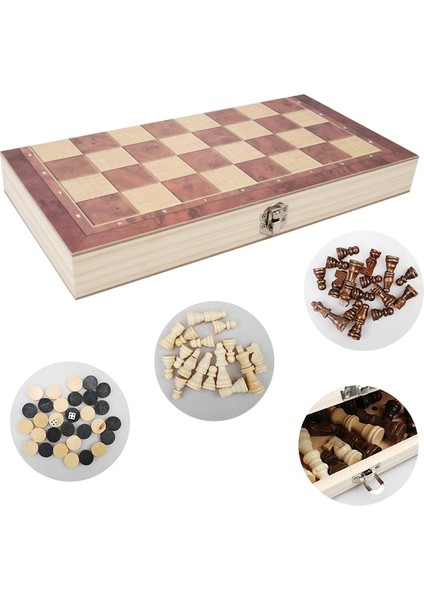 Ahşap 34X34CM Stili 3 In 1 Ahşap Uluslararası Satranç Seti Ahşap Satranç Tahtası Oyunları Dama Bulmaca Oyunu Nişanlı Çocuklar Için Doğum Günü Hediyesi Satranç Tahtası (Yurt Dışından)