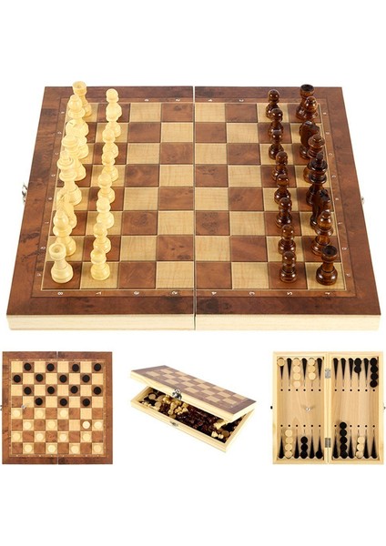 29X29CM Stili Ess Set Wooden Chess Game Backgammon Checkers Indoor Chess For Family Wooden Folding Chessboard Chess Pieces Chessman (Yurt Dışından) fiyatları