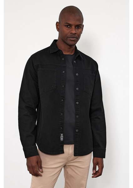 Erkek Jason Siyah Oversize Renkli Jean Gömlek Ceket