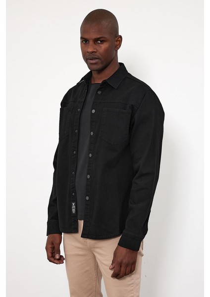 Erkek Jason Siyah Oversize Renkli Jean Gömlek Ceket