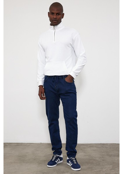 Erkek Smith Dark Blue Tapered Fit Jogger Jean Pantolon