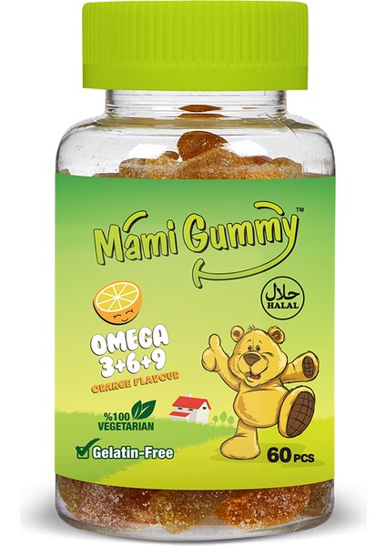 MamiGummy Kids Gummies Omega 3+6+9 60 Adet Çiğnenebilir Gummy Portakal Aromalı