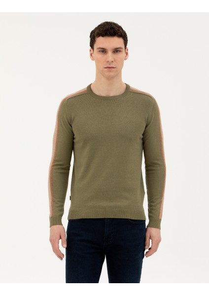 Erkek Haki Slim Fit Bisiklet Yaka Triko Kazak 50281821-VR027