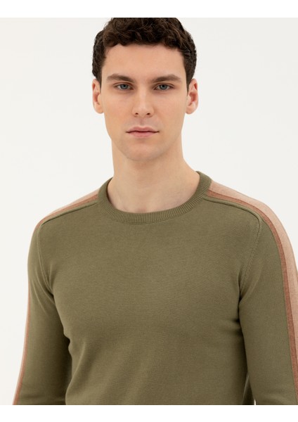 Erkek Haki Slim Fit Bisiklet Yaka Triko Kazak 50281821-VR027 fiyatları