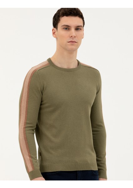 Erkek Haki Slim Fit Bisiklet Yaka Triko Kazak 50281821-VR027 modelleri