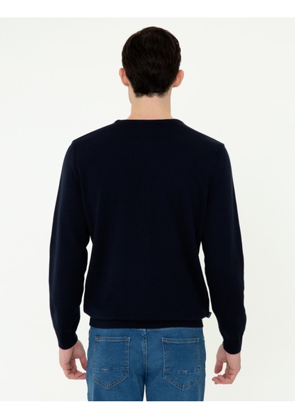 Erkek Lacivert Slim Fit Bisiklet Yaka Basic Triko Kazak 50237801-VR033