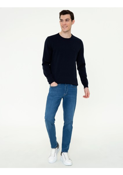 Erkek Lacivert Slim Fit Bisiklet Yaka Basic Triko Kazak 50237801-VR033