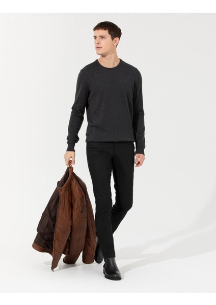 Erkek Antrasit Melanj Slim Fit Bisiklet Yaka Triko Kazak 50257038-VR081 fiyatları
