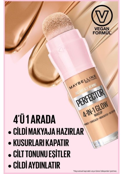 Maybelline New York Instant Perfector Glow 4 Etki 1 Arada Fondöten- 1.5 Light Medium 20 Ml