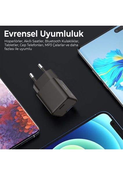 BX1P20G Gan 20W Type-C Pd Akım Korumalı ve LED Göstergeli Hızlı Şarj Cihazı Siyah indirimleri