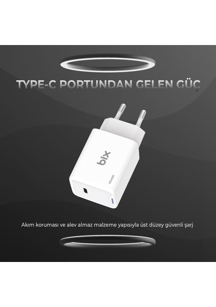 BX1P45G Gan 45W Type-C Pd Akım Korumalı ve LED Göstergeli Hızlı Şarj Cihazı Beyaz