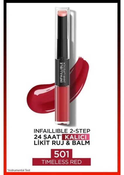 L'Oréal Paris  Infaillible 2-step 24 Saat Kalıcı Likit Ruj & Balm - 501 Timeless Red