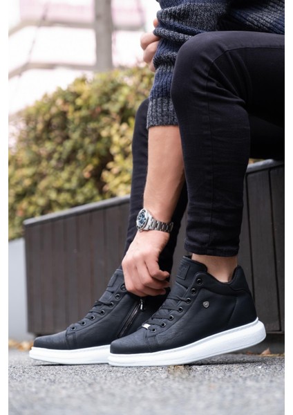 061 Siyah Renk Beyaz Tabanlı Erkek Günlük Ayakkabı