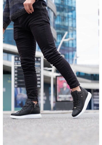 061 Siyah Renk Beyaz Tabanlı Erkek Günlük Ayakkabı modelleri