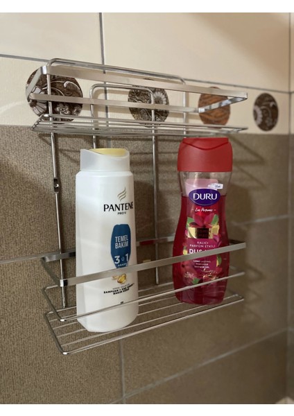 Banyo Köşe Rafı 2 Katlı Şampuanlık Duvara Monte Vidalı