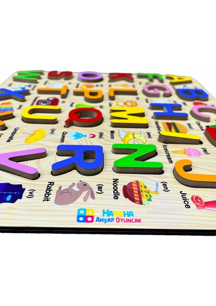 Wooden Toys Doğal Ahşap Eğitici Oyuncak Resimli Renkli Ingilizce Kabartmalı Harfler HMH-161