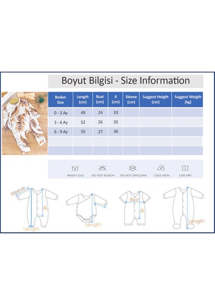 Yaprak Desenli Önden Çıt Çıtlı Bandanalı Kız Bebek Tulum