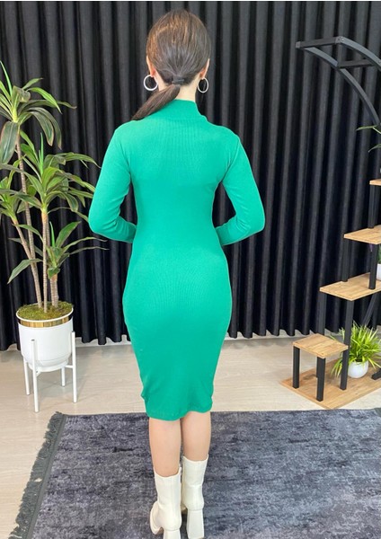 Vücuda Oturan Midi Boy Balıkçı Yaka Fitili Örme Elbise fırsatları