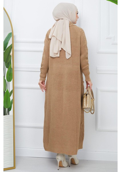 Şal Yaka Salaş Triko Hırka Camel HM2248 indirimleri