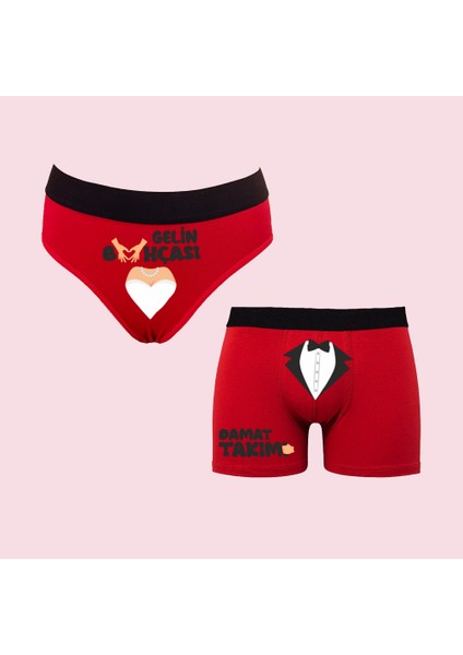 Kutulu Gelin Bohçası Külot ve Damat Takımı Boxer Tasarımlı Eğlenceli Ikili Set fiyatları