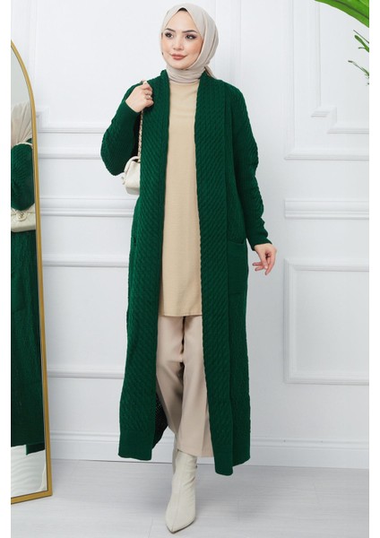 Şal Yaka Salaş Triko Hırka Zümrüt HM2248