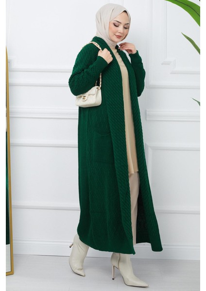Şal Yaka Salaş Triko Hırka Zümrüt HM2248 modelleri
