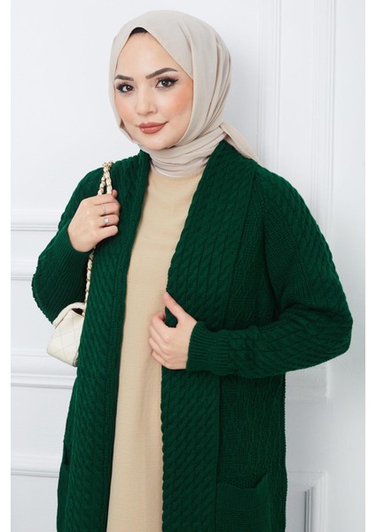 Şal Yaka Salaş Triko Hırka Zümrüt HM2248 fırsatları