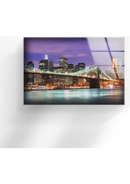 New York Köprüsü Temperli Cam Duvar Tablosu