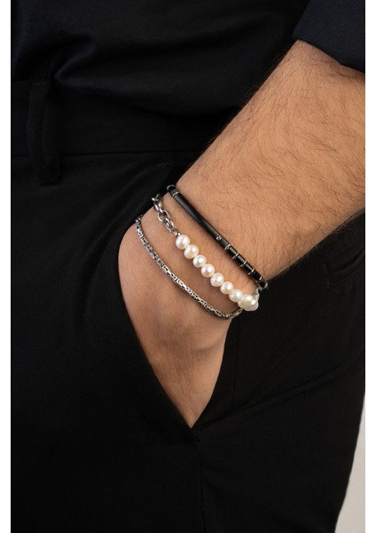 Etnik Stil Gümüş Erkek Bileklik