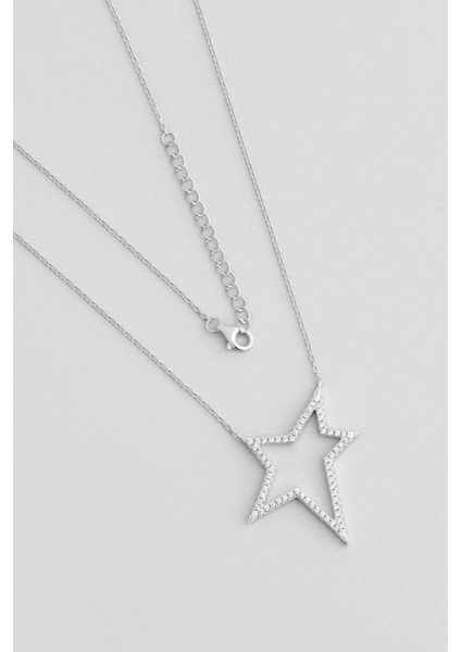 Star 18 Ayar Beyaz Altın Kaplama 44 cm Gümüş Kolye