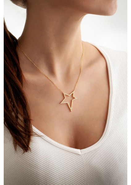 Star 18 Ayar Beyaz Altın Kaplama 44 cm Gümüş Kolye fiyatları