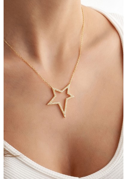 Star 18 Ayar Beyaz Altın Kaplama 44 cm Gümüş Kolye modelleri