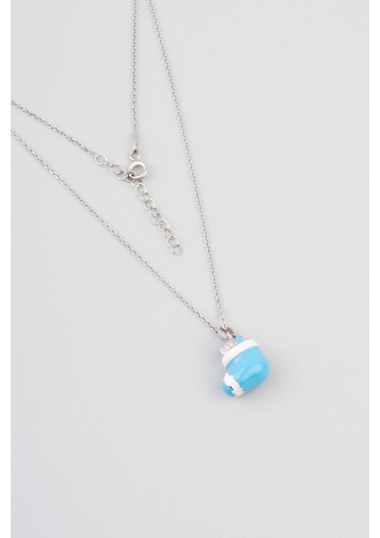 Renkli Çorap 18 Ayar Beyaz Altın Kaplama 32 cm Gümüş Çocuk Kolye