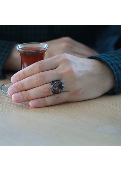 Faset Zultanit Taşlı Yanları Mikro Taş Mıhlamalı Dikit Detaylı 925 Ayar Gümüş Erkek Yüzük modelleri