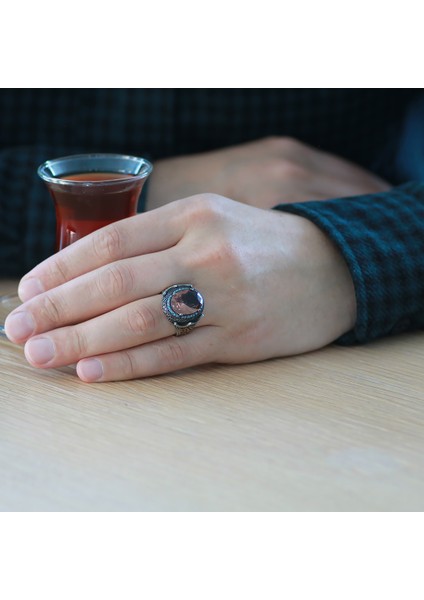 Faset Zultanit Taşlı Yanları Firuze Taş Mıhlamalı Labirent Detaylı 925 Ayar Gümüş Erkek Yüzük modelleri