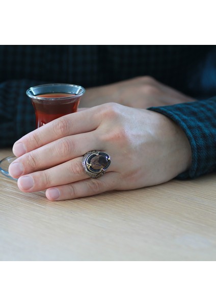 Faset Kesim Zultanit Taşlı Yanları Gotik Süslemeli 925 Ayar Gümüş Erkek Yüzük modelleri