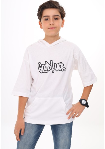 Angelos Girls Erkek Çocuk Kapüşonlu Kanguru Cepli T-Shirt 9-14 Yaş LX7072