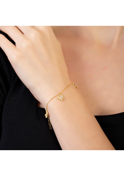 Beyaz Zirkon Taşlı Gold Renk Kelebek 925 Ayar Gümüş Kadın Bileklik fırsatları