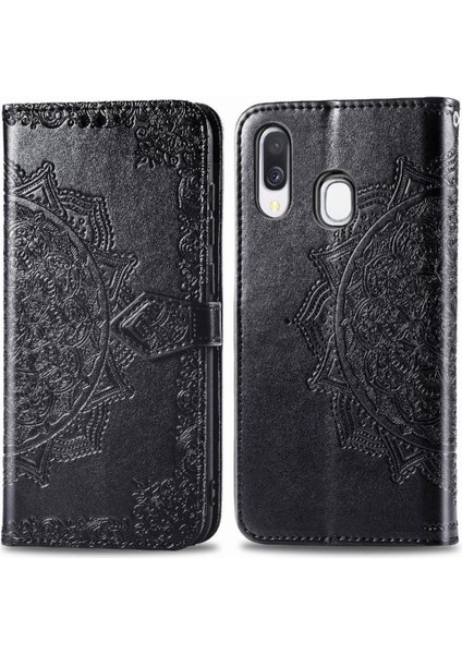 Samsung A40 Flip Kapak Zarif Desen Basit Iş Deri (Yurt Dışından)