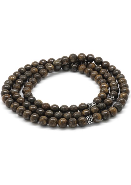 Hem Bileklik - Hem Kolye - Hem Tesbih 99LU Bronzite Doğaltaş Takı