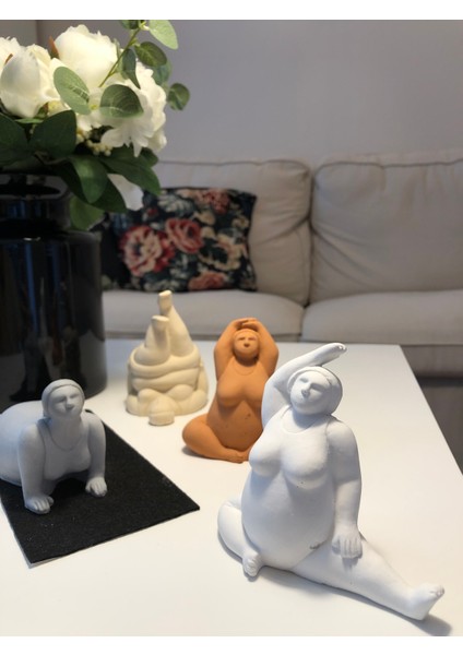 Atelier Orange 4'lü Iskandinav Alle Fat Lady Yoga Dekoratif Beton Heykel Biblo