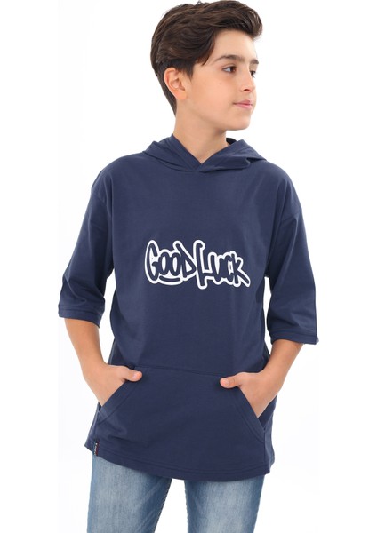 Angelos Girls Erkek Çocuk Kapüşonlu Kanguru Cepli T-Shirt 9-14 Yaş LX7072