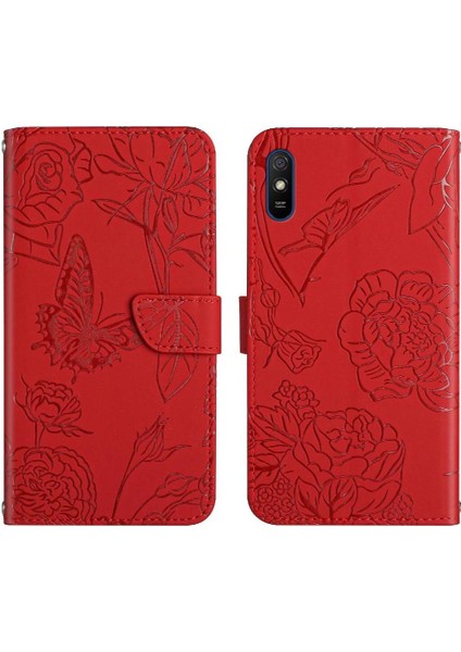 Xiaomi Redmi 9A Pu Deri Kapak Çevirin Çiçekler ve Kelebekler (Yurt Dışından)