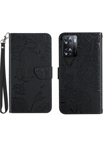 Oppo A57 4G/A77 4g Çiçekler ve Bilek Kayışı Pu ile Kelebekler Için Kılıf (Yurt Dışından)