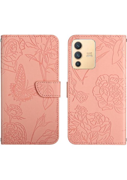 Vivo V23 5g Çiçekler ve Kelebekler Için Kılıf Darbeye Deri Kılıf Pu (Yurt Dışından)